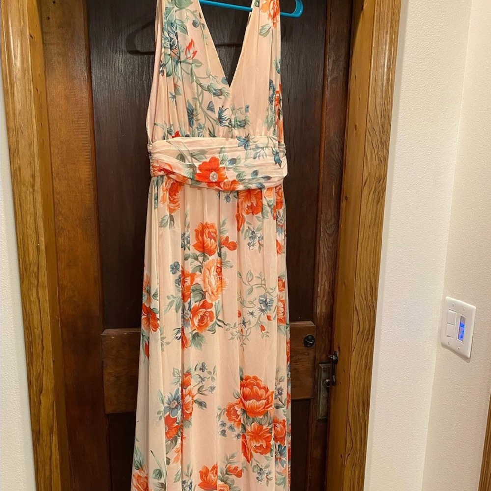 Lulu's Floral Maxi Dress in Ivory with Red & Green Accents - Picture 2 of 2